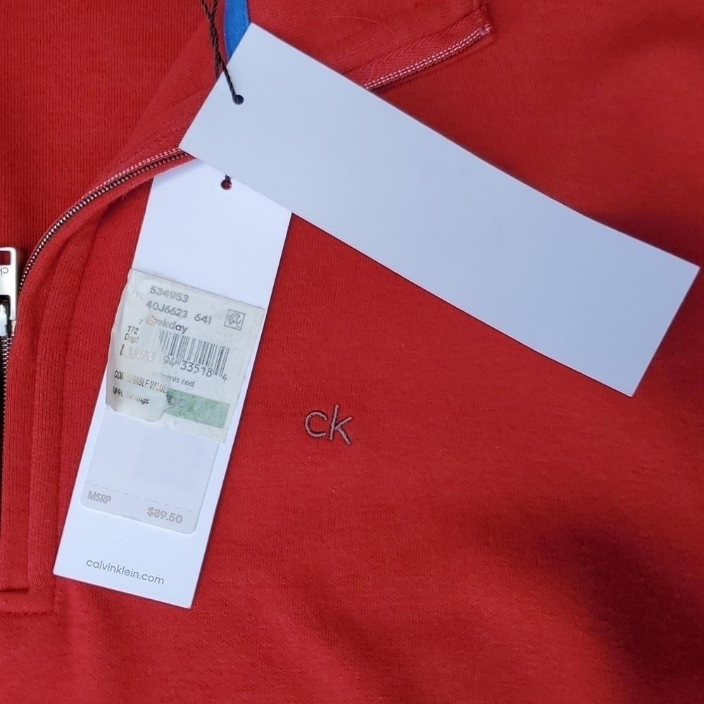 Calvin Klein Mens Classic Quarter Zip Pullover NWT  red Large - Picture 2 of 6